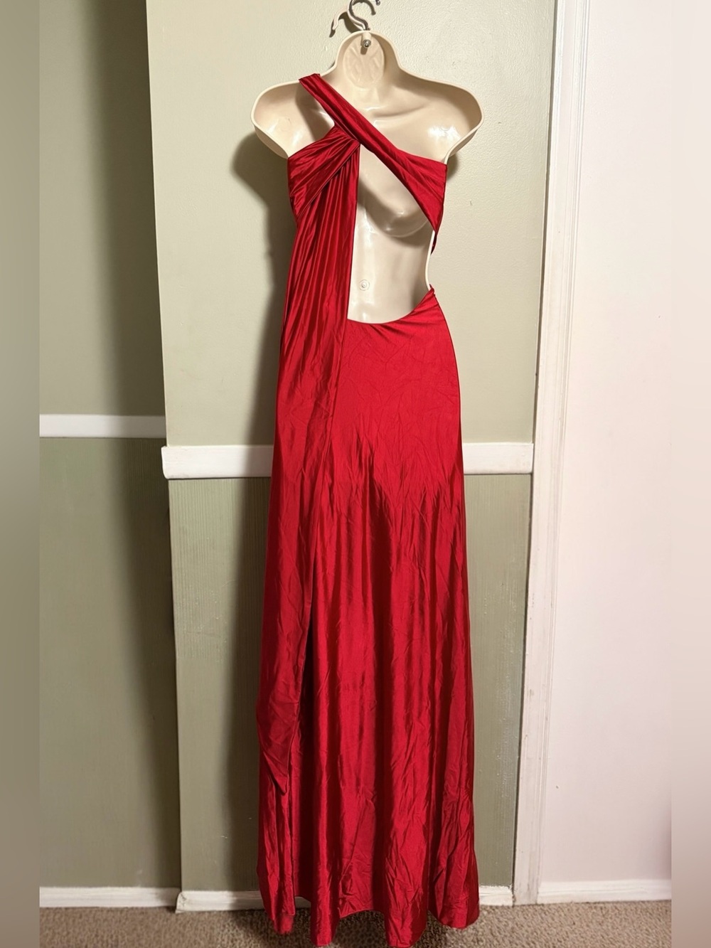 Oh Polly Adelina Cherry Red Asymmetric Tie Back Maxi Gown Medium - Picture 5 of 8